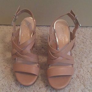 Jessica Simpson Nude cork heel wedges